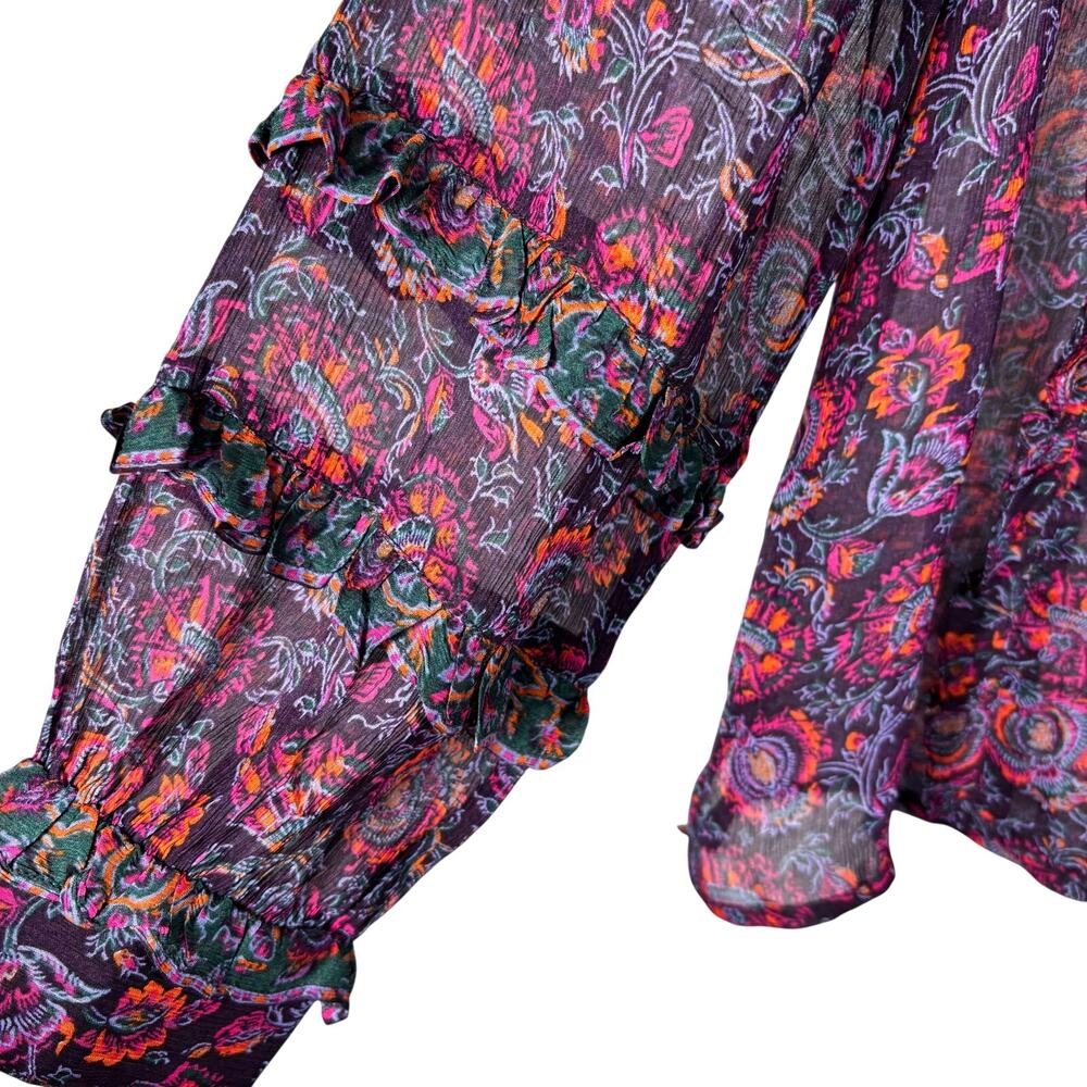 Cleobella x Revolve Fiorella Blouse Purple Paisley Floral Ruffle Long Sleeve L - Picture 14 of 15